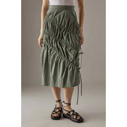 Warehouse Womens Taffeta Channel Detail Midi Skirt - Khaki