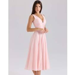 House of CB Samira Chiffon Button Midi Dress - Pink