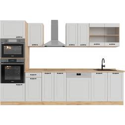Vicco Cuisine R-Line, Blanc campagnard/Chêne doré, 300cm avec armoire haute, sans pt