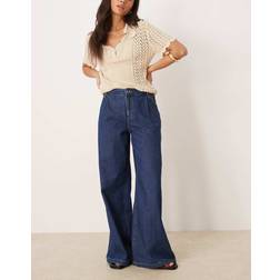 Mango Pleat Front Fluid Straight Leg Jean - Open Blue