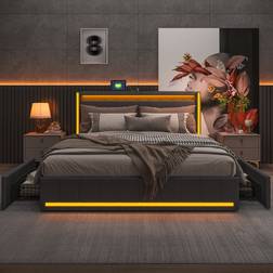 Metro Lane Linen Upholstered With LED Lights 168 x 213 cm Frame Bed