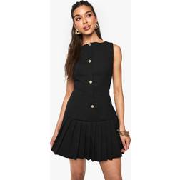 boohoo Womens Dropped Waist Pleated Mini Dress - Black