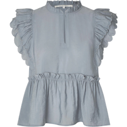 Second Female Terra Frill Top Bluse - Grå