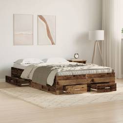 vidaXL with Drawers Old Wood 120x190 cm Frame Bed