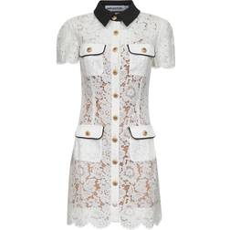 Self-Portrait Floral Lace Mini Shirtdress - White
