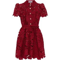 Self-Portrait Burgundy Floral Lace Mini Shirtdress - Red