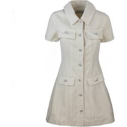 Self-Portrait Cream Collared Denim Mini Dress - White