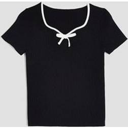 River Island Girls Black Knit Sweetheart Bow Top