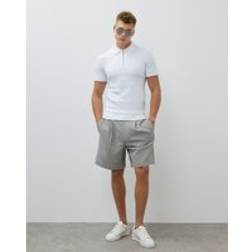 River Island Mens Muscle Fit Grid Textured Polo Shirt - White