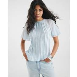 River Island Womens Blue Short Sleeve Pleated Hybrid T-Shirt