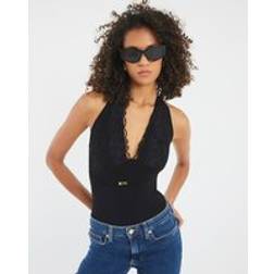 River Island Sleeveless Lace Plunge Neck Bodysuit - Black