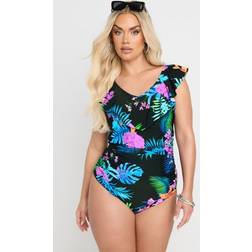 Yours Curve Plus Size Tropical Palm Print Swimsuit