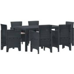 vidaXL 7 Piece Garden Anthracite Poly Rattan Patio Dining Set, 1 Table incl. 6 Chairs