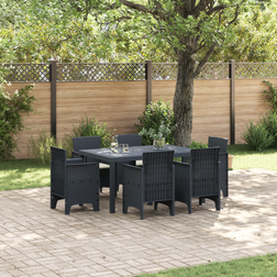 vidaXL 7 Piece Garden With Cushions Anthracite Poly Rattan Patio Dining Set, 1 Table incl. 6 Chairs