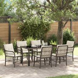 vidaXL 7 Piece Garden Brown Poly Rattan Patio Dining Set, 1 Table incl. 6 Chairs