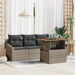 vidaXL 5 Piece Garden Grey Poly Rattan Acacia Patio Dining Set