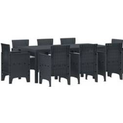 vidaXL 9 Delers Have Dining Set Med Puder Antracit Poly Rattan Havemøbelsæt, 1 borde inkl. 8 stole