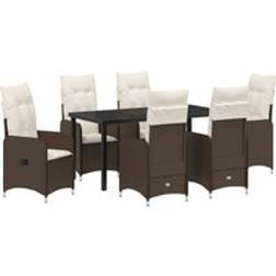 vidaXL 7 Piece Garden Brown Poly Rattan Patio Dining Set