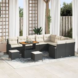 vidaXL 12 Piece Garden Sofa Black Poly Rattan Acacia Patio Dining Set