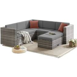 EVRE Grey Rattan Monaco 6 Piece Seat Outdoor Lounge Set