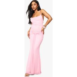 boohoo Cowl Neck Tie Front Maxi Dress - Pink