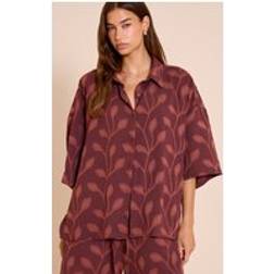 PrettyLittleThing Plum Embroidered Floral Oversized Short Sleeve Shirt - Purple