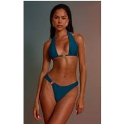 PrettyLittleThing Teal Gold Ring Tanga Bikini Bottom - Blue