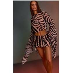 PrettyLittleThing Monochrome Zebra Print Bead Trim Chiffon Top - Black