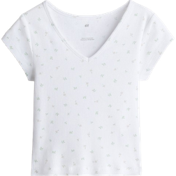 H&M Ribbed Cotton Jersey Top - White