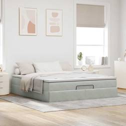 vidaXL Ottoman Sängram Med Madrass Ljusgrå 160x200 cm Sammet Ramsäng