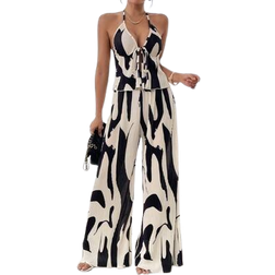 Shein RosyDaze 2pcs Elegant Deep-V Neck Tie Strap Bowknot Front & Back Pleated Floral Print Top & Skirt Set, Spring/Summer
