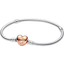 Pandora Moments Heart Clasp Snake Chain Bracelet - Silver/Rose Gold