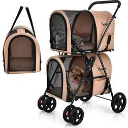 SUGIFT 4-in-1 Double Pet Stroller with Detachable Carrier and Travel Carriage