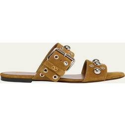 Valentino Garavani Nellcôte Crust Leather Slide Sandal - Havana Beige