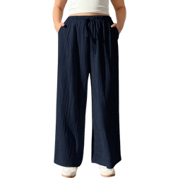 Shein Solflare Women's Plus Size Navy Blue Woven Loose Fit Pants