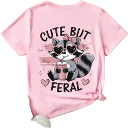Shein Casual Cute Raccoon Heart & Letter Print Short Sleeve Round Neck T-Shirt - Spring/Summer