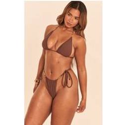 PrettyLittleThing Shape Chocolate Gold Beaded Tanga Bikini Bottom - Chocolate