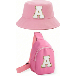 Shein Pcs Childrens Alphabet Bucket Hat Stylish Simple Visor With Shoulder Crossbody Bag Suitable For Boys And Girls Homecoming