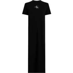 Calvin Klein Ribbed Cotton Maxi T-shirt Dress - Black