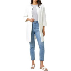 Roman 3/4 Sleeve Textured Longline Jacket - Ivory