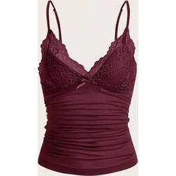 Shein Elegant Solid Contrast Lace Ruched Y2k Cami Top