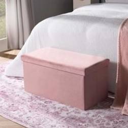 OHS Folding Ottoman Box Velvet Seat Storage Bench