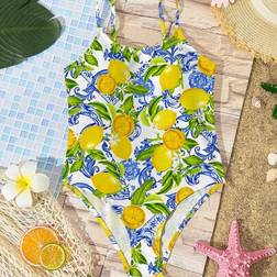 Shein Tween Girls Casual Minimalist Camisole One-Piece Swimsuit - Summer