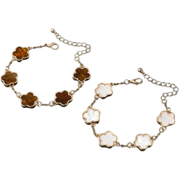Shein 2pcs/Set Fashion Classic Style White/Brown Clover Bracelets Valentines
