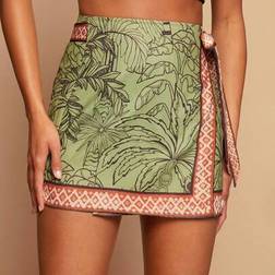 Shein Summer Vacation Style Tropical Print Tie Waist Sarong Skirt - For Women