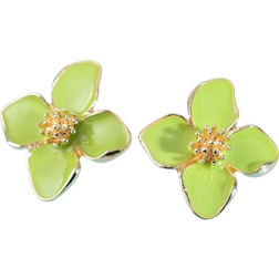 Shein 1 Pair Colorful Oil Drop Four-Petal Flower Stud Earrings For Women, Suitable For Daily Wear, Simple, Versatile, Sweet Vacation Gift Valentines