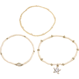 Shein 3pcs/Set Women Simple White Bead Pearl & Silver Starfish Shell Anklets, Suitable For Daily Wear And Holiday Travel
