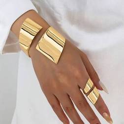 Shein Golden Color Geometric Cuff Bangle Bracelet Set - Minimalist