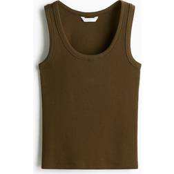 H&M Dame Ribbet Tanktop - Mørk Kakigrøn