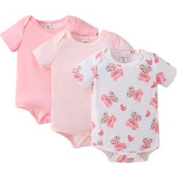 Shein Newborn Baby 3pcs Cartoon & Floral Print Bodysuit